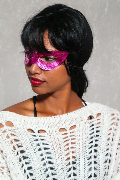 Sexy Fuchsia Sequin Detail Eye Mask - AMIClubwear