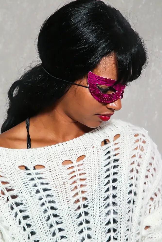 Sexy Fuchsia Sequin Detail Eye Mask - AMIClubwear