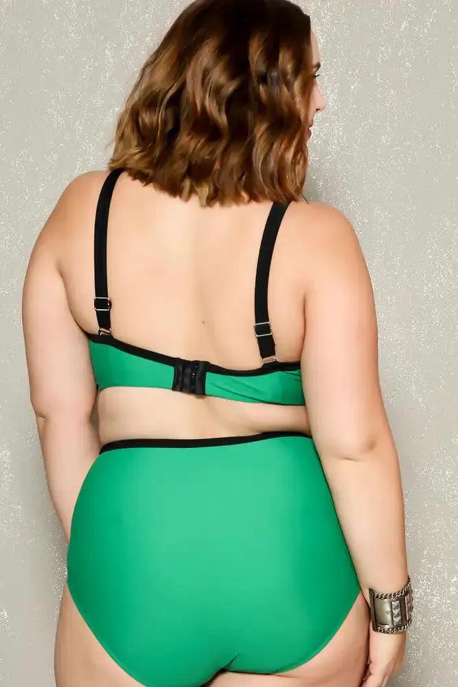 Sexy Fuschia Green Two Tone High Waist Plus Size Two Piece Swimsuit