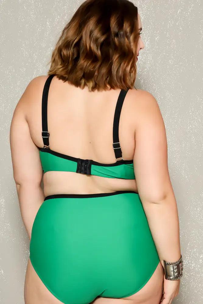 Sexy Fuschia Green Two Tone High Waist Plus Size Two Piece Swimsuit - AMIClubwear