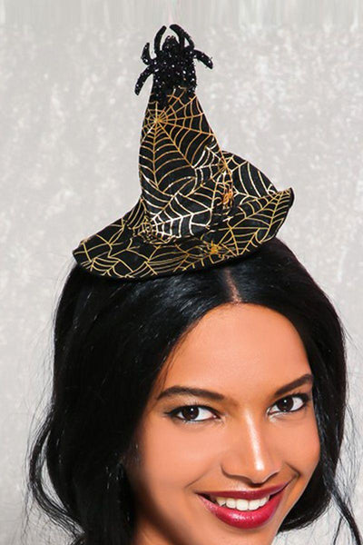 Sexy Gold Black Halloween Witch Hat Headband - AMIClubwear