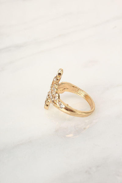 Sexy Gold High Polish Rhinestone Intertwining Detailing Ring - AMIClubwear