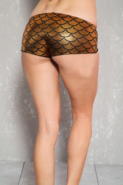 Sexy Gold Metallic Fish Scale Costume Booty Shorts - AMIClubwear