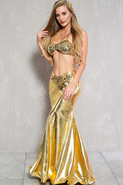 Sexy Gold Metallic Sequin Two Piece Mermaid Costume - AMIClubwear