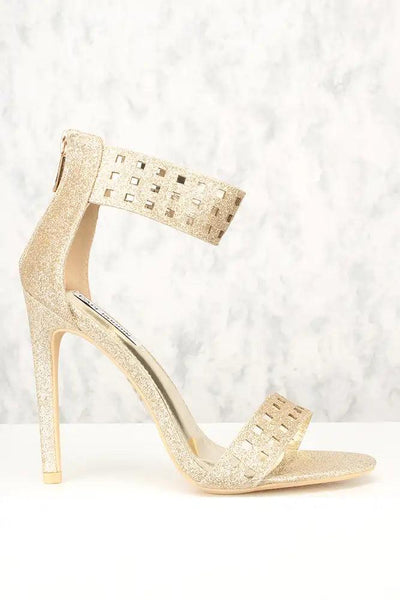 Sexy Gold Perforated Single Sole High Heels Glitter - AMIClubwear