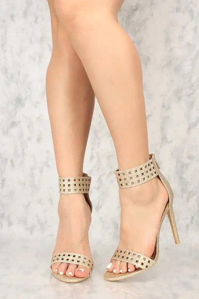 Sexy Gold Perforated Single Sole High Heels Glitter - AMIClubwear