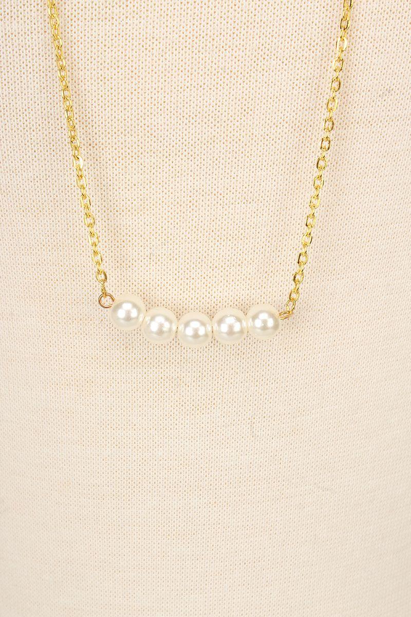 Sexy Gold Polish Chain Pearl Accent Necklace - AMIClubwear