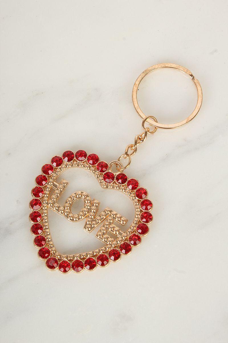 Sexy Gold Red Encrusted Heart Keychain - AMIClubwear