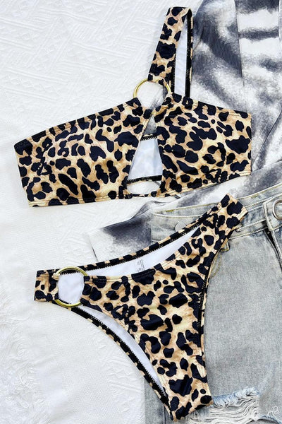 Sexy Gold Ring Leopard Print 2pc Bikini - AMIClubwear