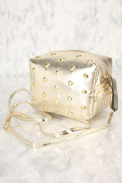 Sexy Gold Studded Mini Crossbody Handbag - AMIClubwear