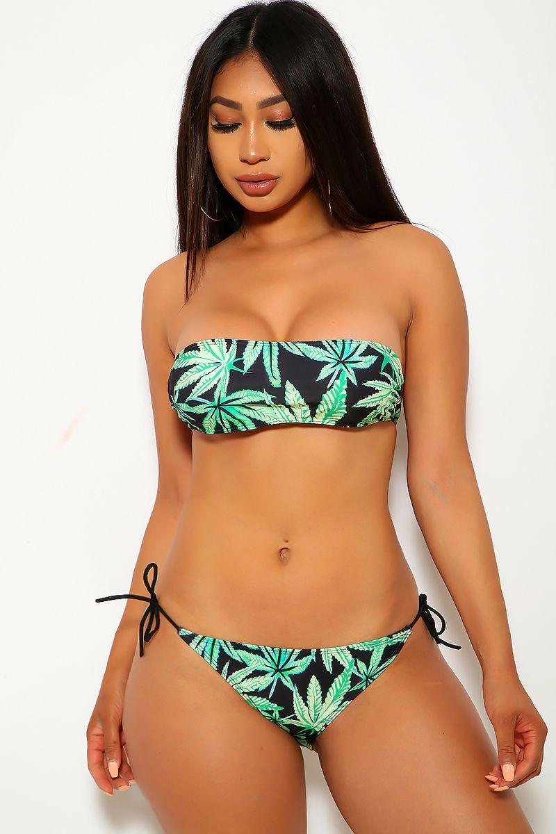 Sexy Green Black Bandeau Two Piece Swimsuit - AMIClubwear