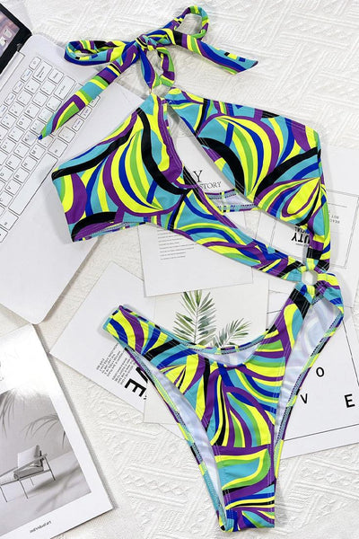 Sexy Green Blue Purple Black Swirl 1pc Monokini - AMIClubwear