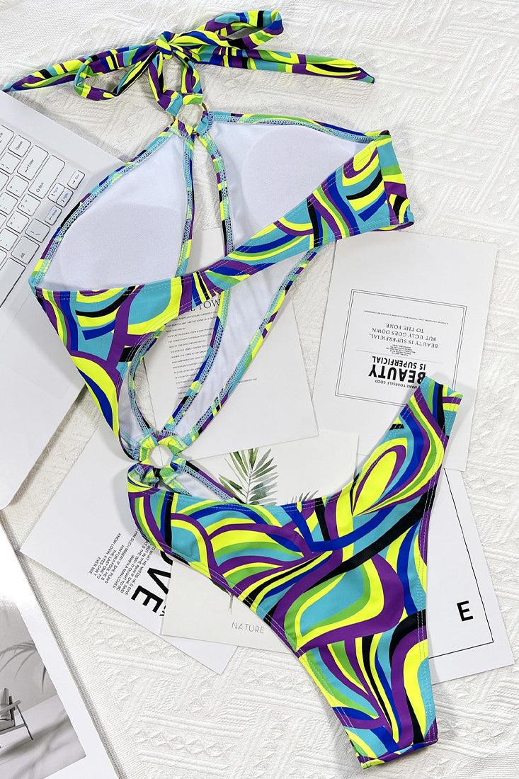 Sexy Green Blue Purple Black Swirl 1pc Monokini - AMIClubwear