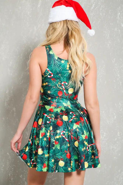 Sexy Green Graphic Print A-Line Holiday Costume Dress - AMIClubwear