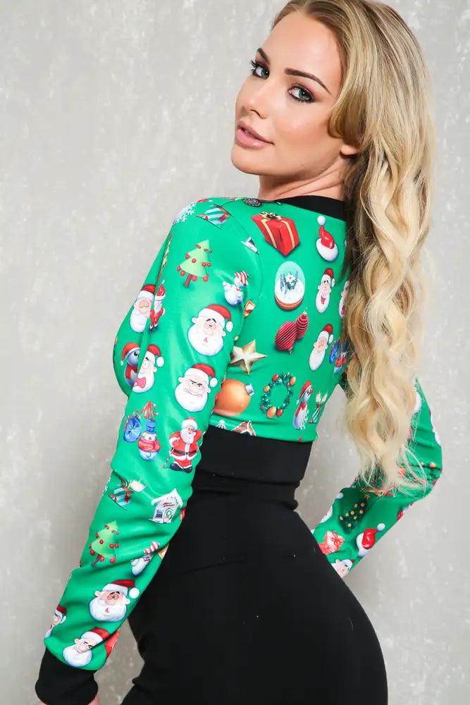 Sexy Green Graphic Print Cropped Sweater Costume - AMIClubwear