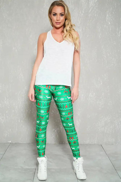 Sexy Green Graphic Print Mid Rise Costume Leggings - AMIClubwear
