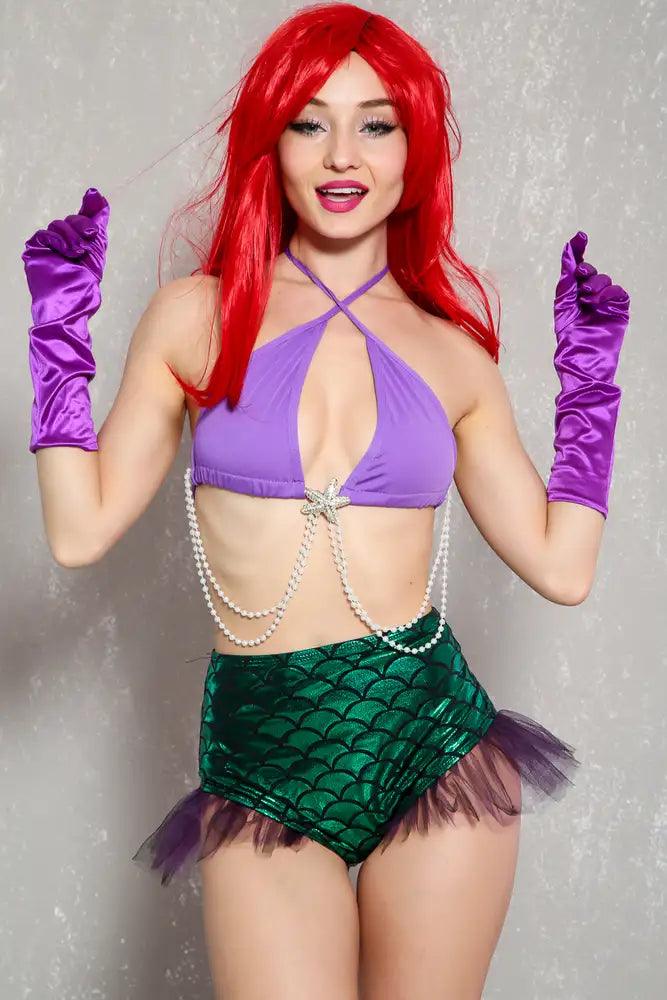 Sexy Green Purple Fish Scale High Waist 2 Pc. Mermaid Costume - AMIClubwear