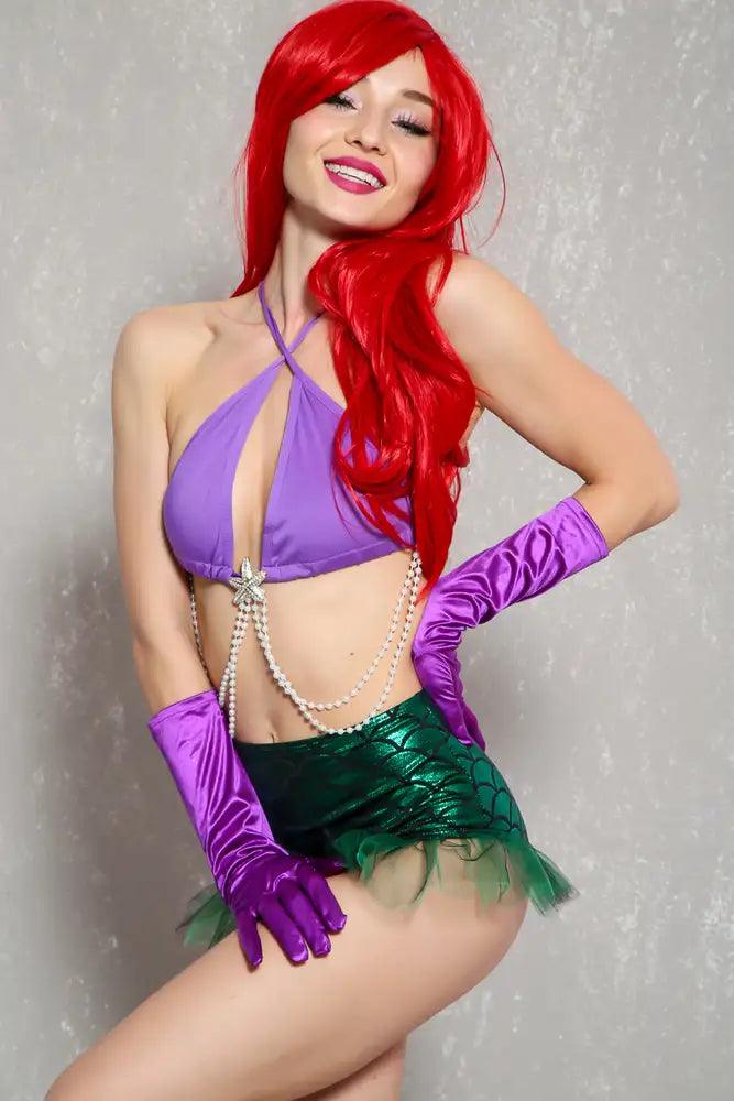 Sexy Green Purple Fish Scale High Waist 2 Pc. Mermaid Costume - AMIClubwear