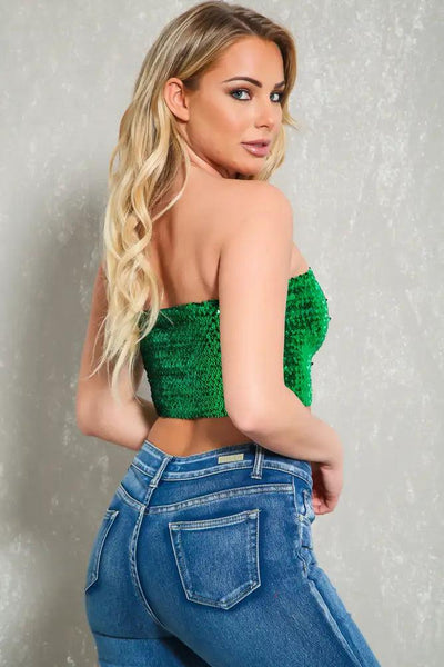 Sexy Green Sequin Bandeau Top - AMIClubwear