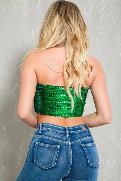 Sexy Green Sequin Bandeau Top - AMIClubwear