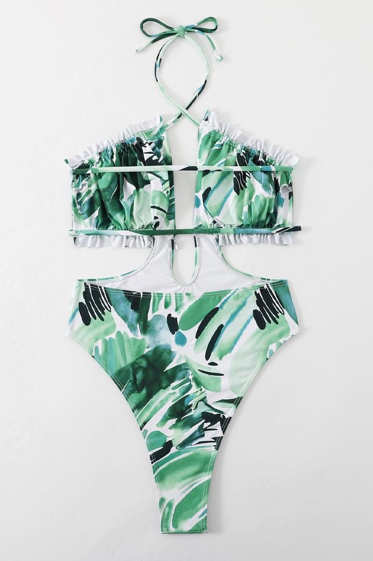 Sexy Green White Abstract Monokini - AMIClubwear