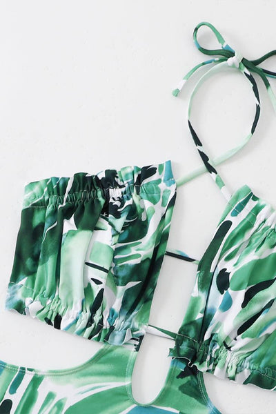 Sexy Green White Abstract Monokini - AMIClubwear