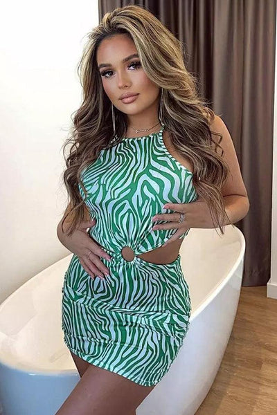 Sexy Green White Zebra Print Club Dress - AMIClubwear