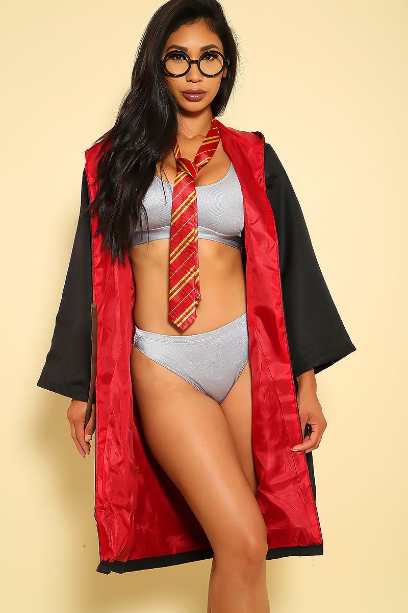 Sexy Grey Black Five Piece Wizard Costume