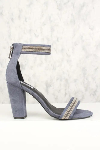Sexy Grey Blue Detailed Open Toe Chunky High Heels Faux Suede - AMIClubwear