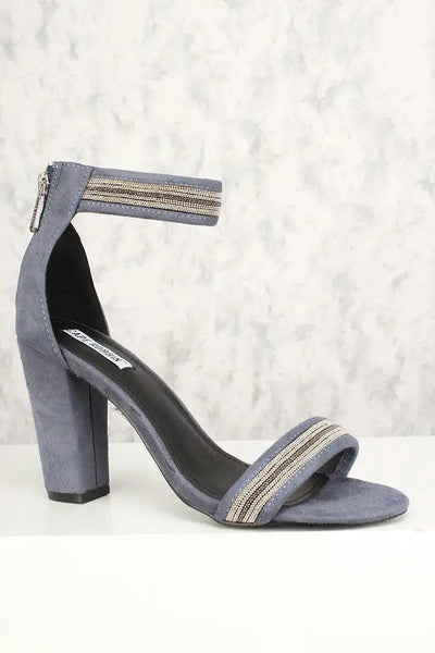 Sexy Grey Blue Detailed Open Toe Chunky High Heels Faux Suede - AMIClubwear