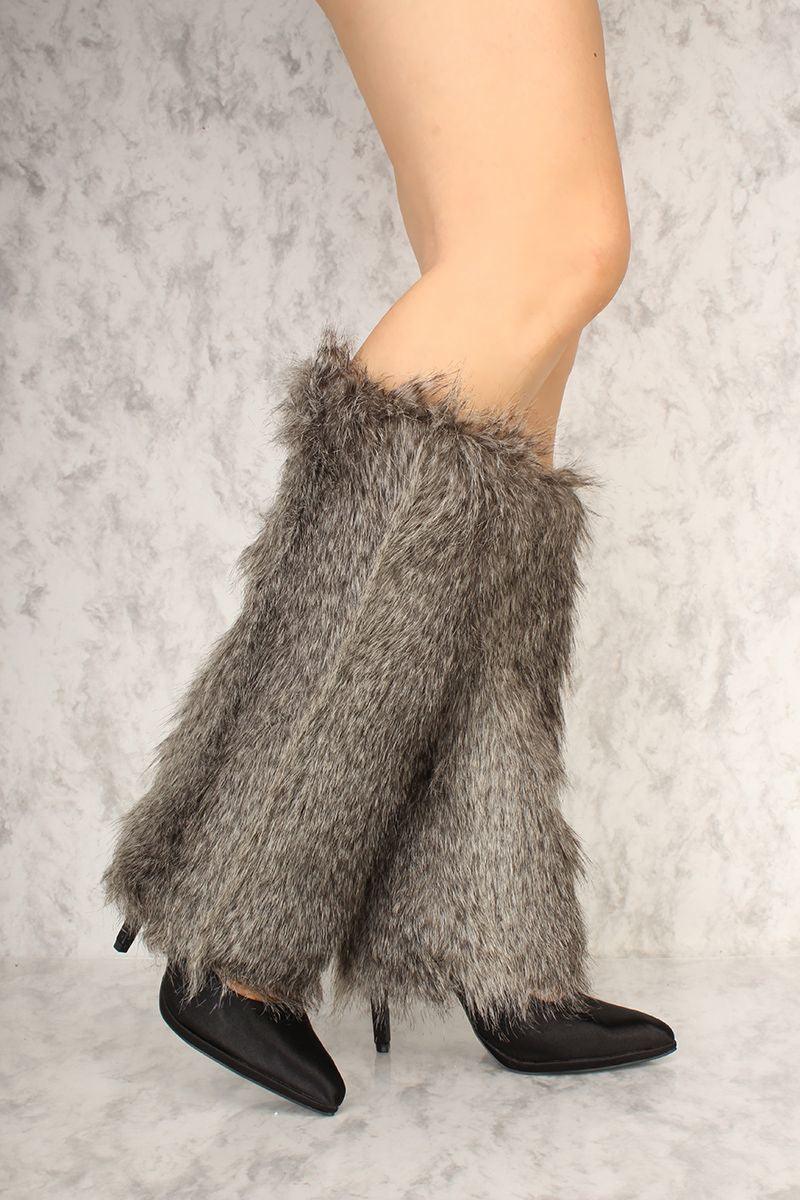 Sexy Grey Faux Fur Knee High Leg Warmers Costume Accessory - AMIClubwear