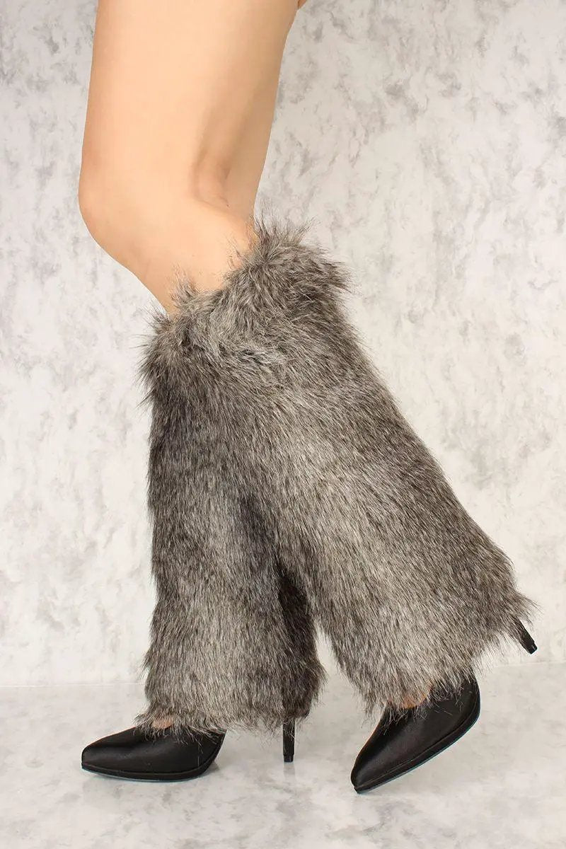 Sexy Grey Faux Fur Knee High Leg Warmers Costume Accessory