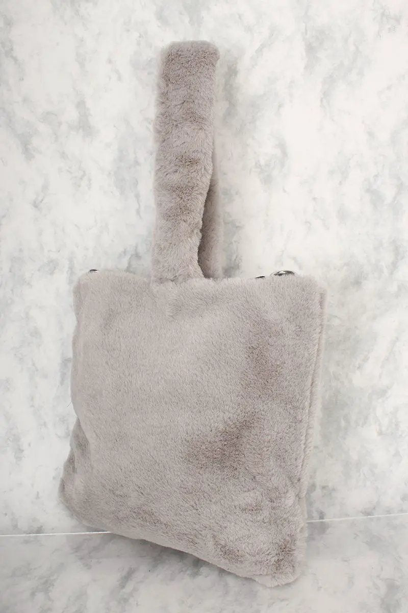Sexy Grey Faux Fur Mini Tote Bag