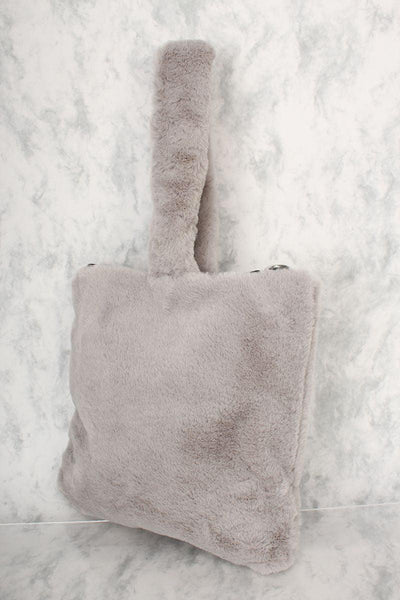 Sexy Grey Faux Fur Mini Tote Bag - AMIClubwear