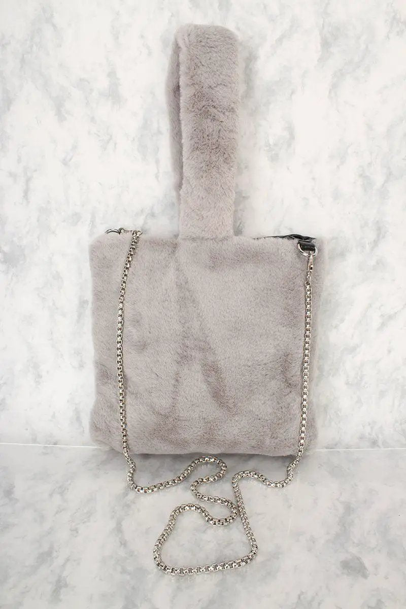 Sexy Grey Faux Fur Mini Tote Bag