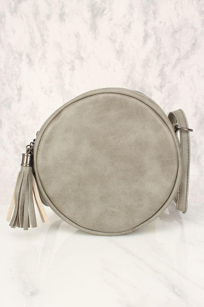 Sexy Grey Flower Patch Distressed Faux Leather Circle Crossbody Bag - AMIClubwear