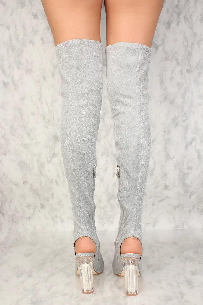 Sexy Grey Open Toe Cutout Heel Thigh High Boots - AMIClubwear