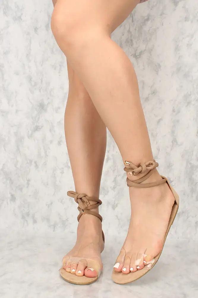 Sexy Khaki Open Toe Leg Wrap Up Tie Sandals - AMIClubwear