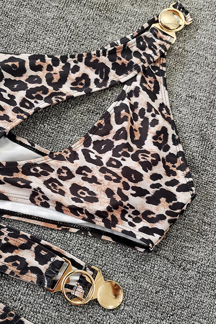 Sexy Leopard Print Asymmetric One Shoulder Monokini - AMIClubwear