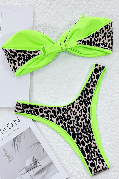 Sexy Leopard Print Bikini With Lime Green Trim - AMIClubwear