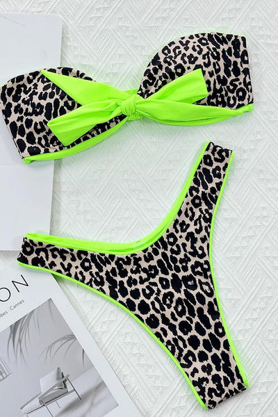 Sexy Leopard Print Bikini With Lime Green Trim - AMIClubwear