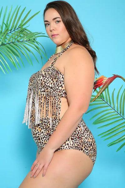 Sexy Leopard Print Padded High Waist Plus Size Two Piece Swimsuit - AMIClubwear