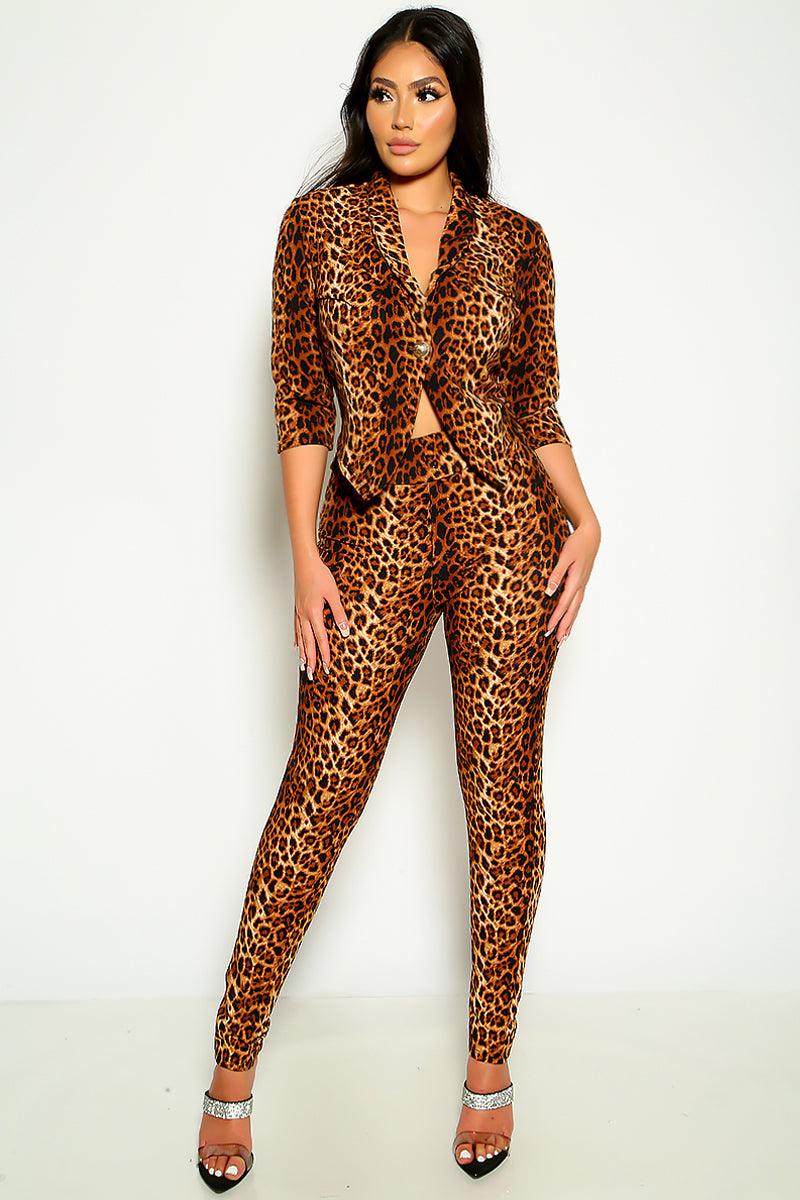 Sexy Leopard Single Button 2 Pc Blazer Set - AMIClubwear