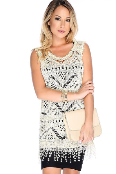 Sexy Light Beige Sleeveless Crochet Sequins Swimsuit Cover Up - AMIClubwear