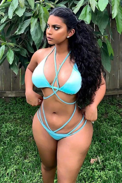 Sexy Light Blue Braided Strappy Cheeky Two Piece Swimsuit - AMIClubwear