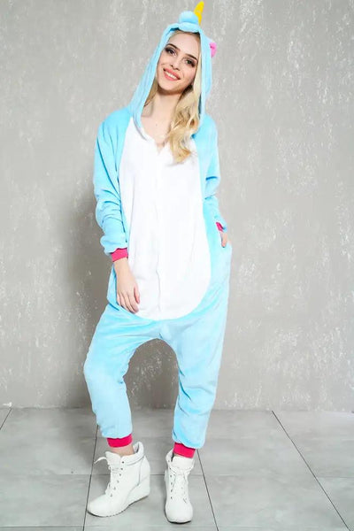 Sexy Light Blue Faux Fur Unicorn Onesie Pajama Costume - AMIClubwear