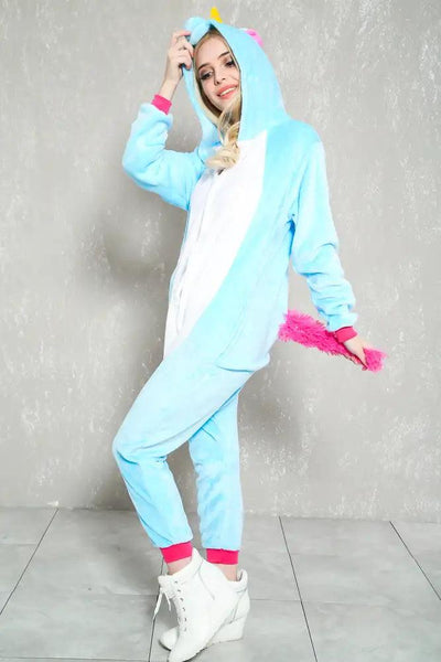 Sexy Light Blue Faux Fur Unicorn Onesie Pajama Costume - AMIClubwear