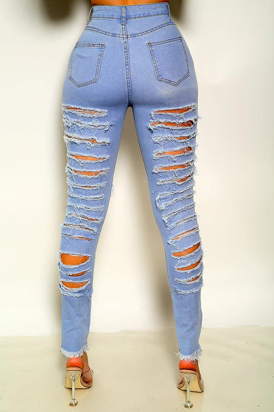 Sexy Light Blue Front Back Distressed Jeans - AMIClubwear