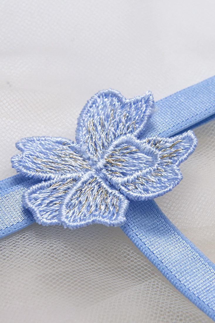 Sexy Light Blue Lace Flower Lingerie Set - AMIClubwear