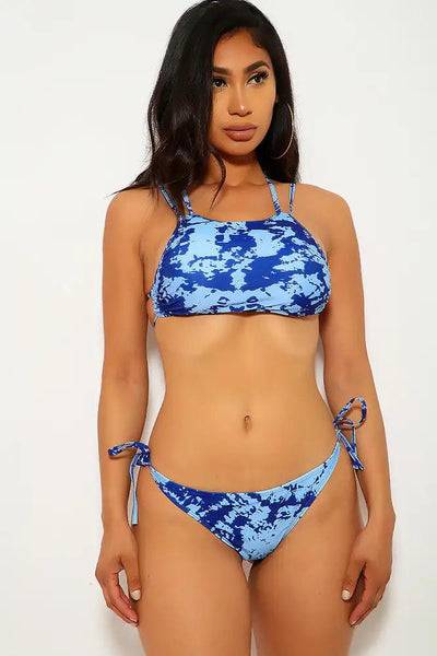 Sexy Light Blue Navy Dye Color Two Piece Swimsuit - AMIClubwear